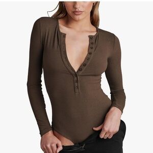 Abercrombie & Fitch Women’s Ribbed‎ Henley Bodysuit L Brown Long Sleeve